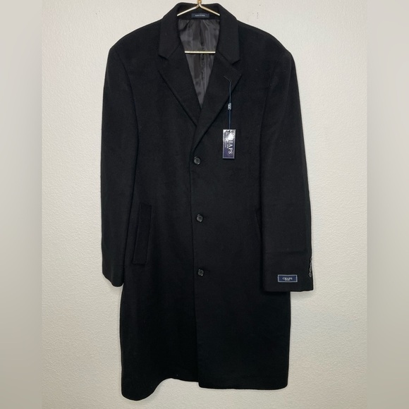 Coat trench long men’s wool blend NWT 42R black - Picture 1 of 9